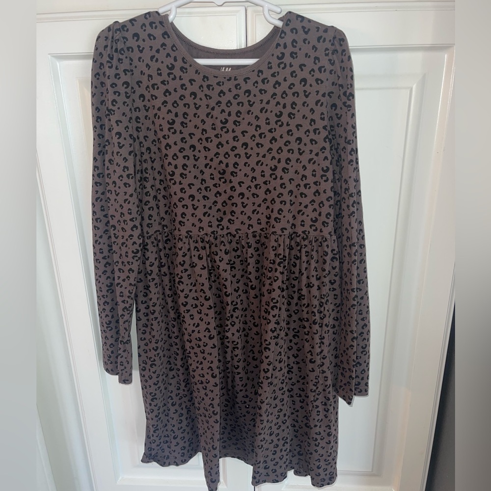 H&M Girls Leopard Print Dress Brown Black Sz 8/10